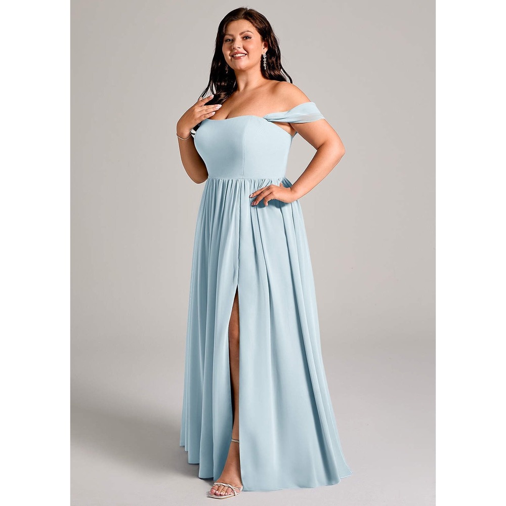 Azazie Sky Blue Off-the-Shoulder Maxi Gown